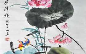 国画两幅-李高峰《花开富贵》 陈占伟《荷塘清趣》